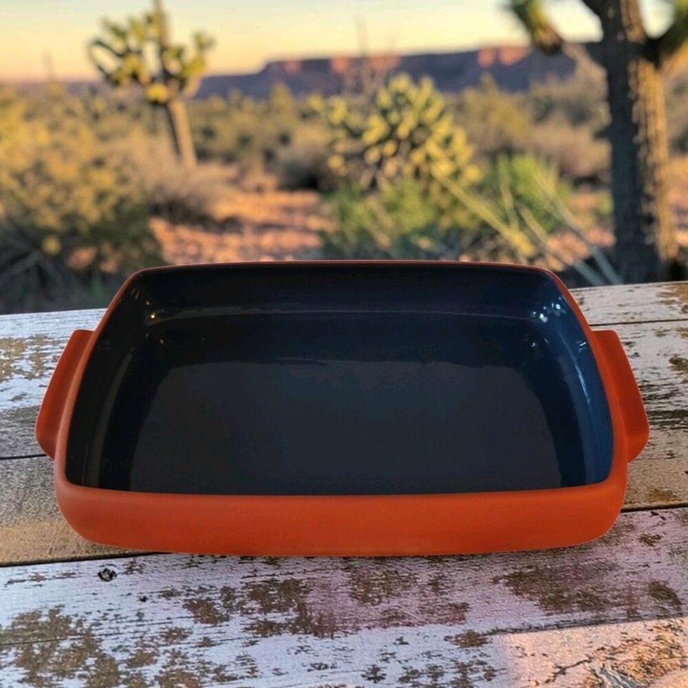 Bortner & Bortner Terra Cotta Enchilada Pan Dish Blue Glaze 12" x 7" NEW in BOX